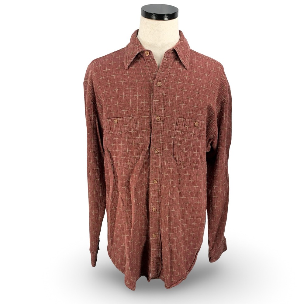 The Territory Ahead Mens XL Red Textured Cotton Embroidered Cross Button Shirt